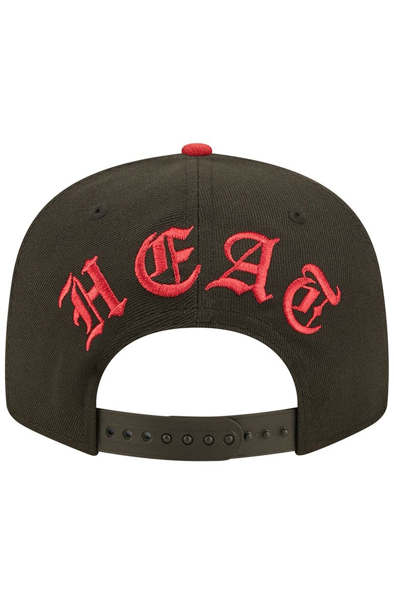 New Era Men's New Era Black/Red Miami Heat Back Letter Arch 9FIFTY Snapback Hat, Alternate, color,