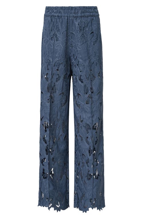 Allsaints Charli Embroidered Straight Fit Trousers In Dusty Blue