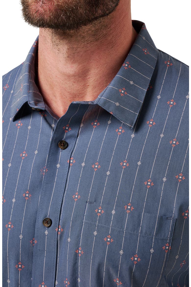 Deco Short Sleeve Cotton Blend Button-Up Shirt, Alternate, color, HEATHER MOOD INDIGO