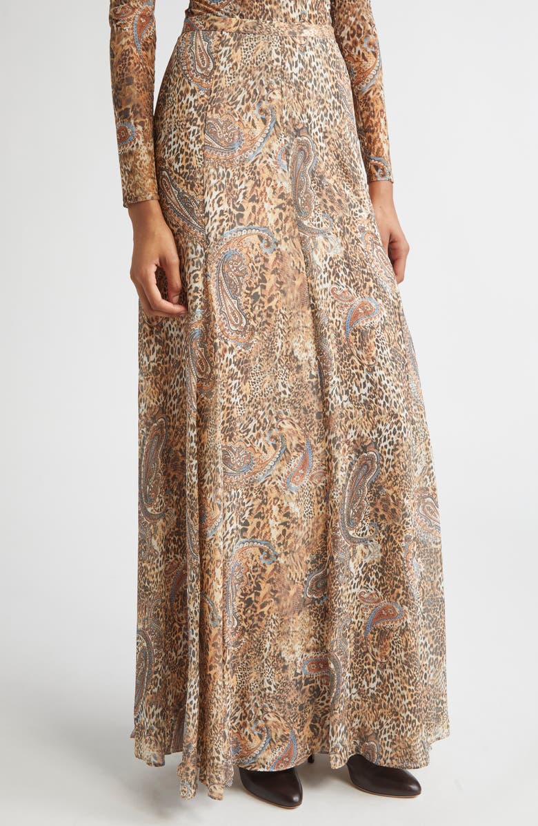 L'AGENCE Patricia Print Maxi Skirt, Alternate, color, Brown/ Blue Valencia Leopard