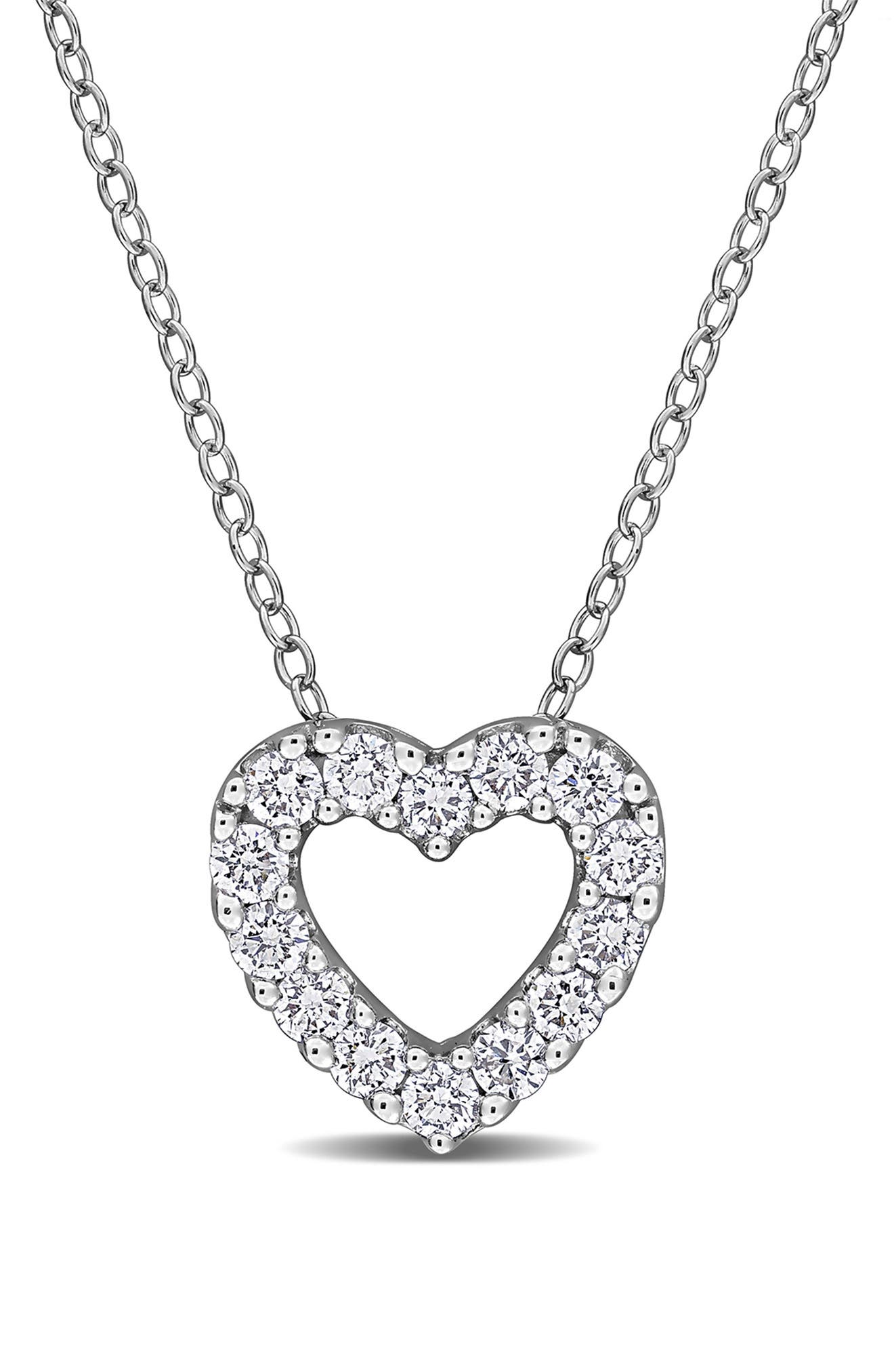 Created Forever Sterling Silver Lab Grown Diamond Open Heart Pendant Necklace