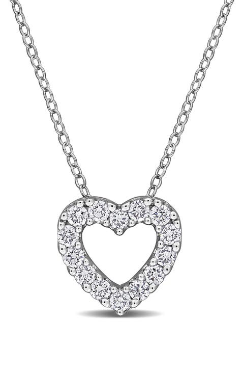 Sterling Silver Lab Grown Diamond Open Heart Pendant Necklace