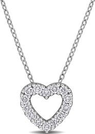 Created Forever Sterling Silver Lab Grown Diamond Open Heart Pendant Necklace