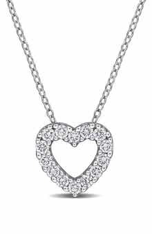 Created Forever Sterling Silver Lab Grown Diamond Open Heart Pendant Necklace