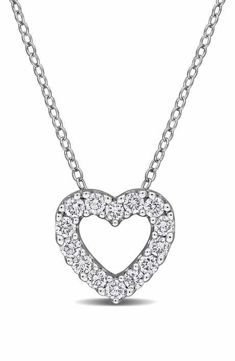 Created Forever Sterling Silver Lab Grown Diamond Open Heart Pendant Necklace