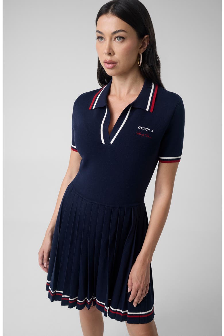 Marilyn Short Sleeve Polo Sweater Dress, Alternate, color, NAVY