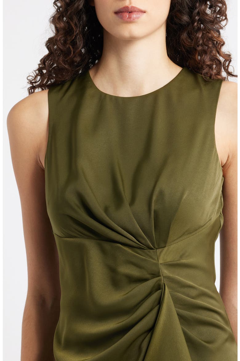 Ruffle Detail Sleeveless Satin Sheath Midi Dress, Alternate, color, OLIVE
