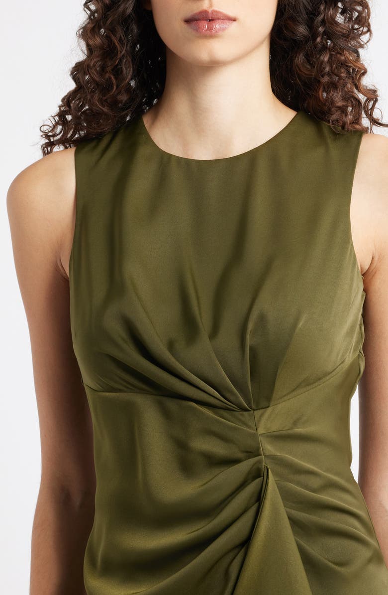 Vince Camuto Ruffle Detail Sleeveless Satin Sheath Midi Dress, Alternate, color, Olive