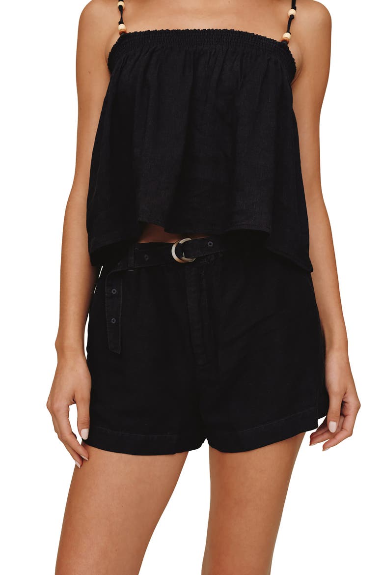 Belted Eyelet Linen Blend Shorts, Main, color, BLACK