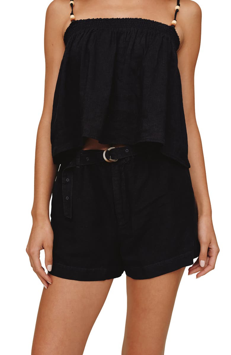 Bella Dahl Belted Eyelet Linen Blend Shorts, Main, color, Black