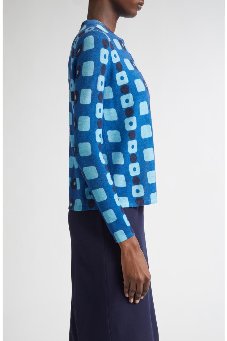 Geo Print Wool Cardigan, Alternate, color, COBALT CLASSIC BEIGE