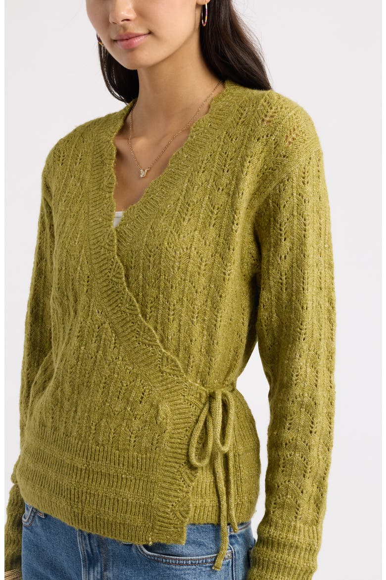 Pointelle Wrap Sweater, Alternate, color, OLIVE EYES
