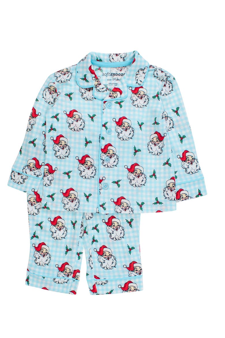 Gender Inclusive Button Up Pajama Set, Main, color, Blue Dear Santa