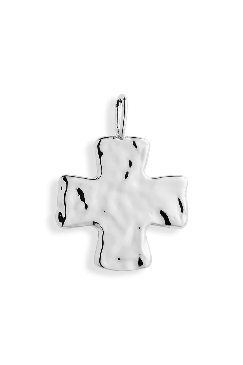 Hammered Cross Charm, Main, color, SILVER