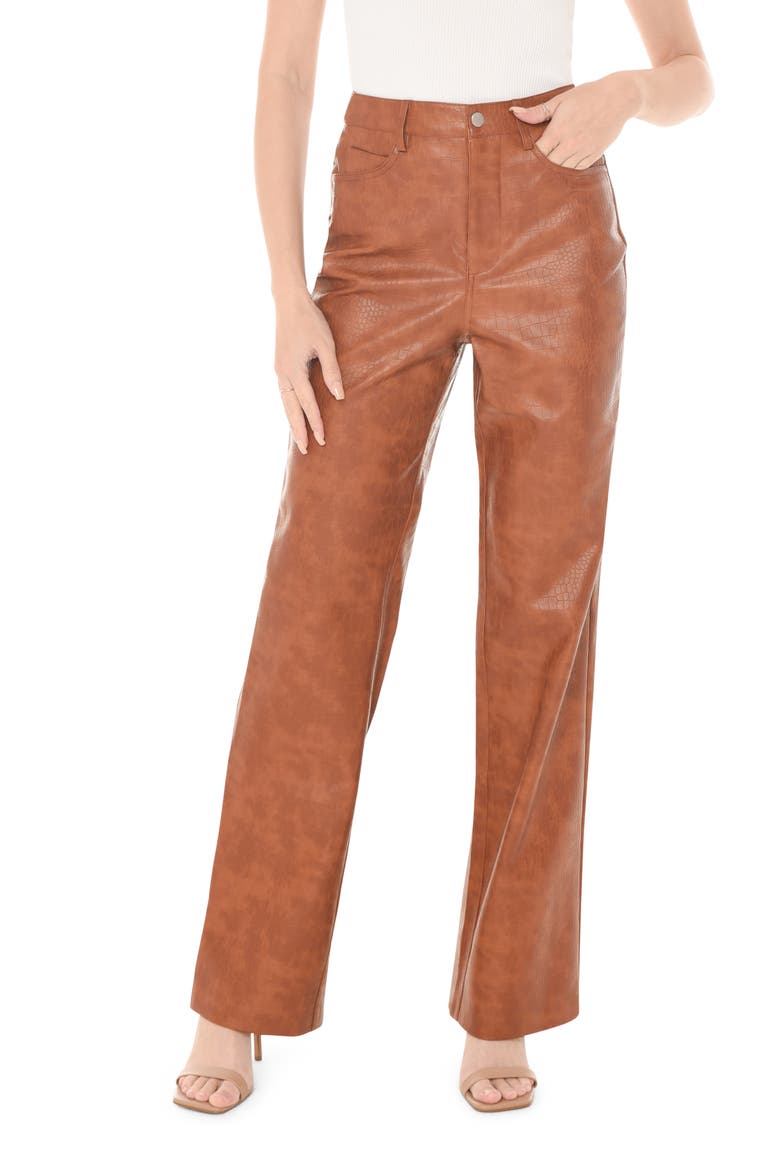 Faux Leather Straight Leg Pants, Main, color, BROWN