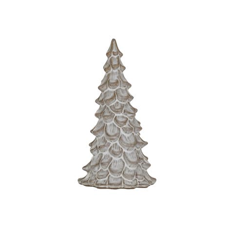 Compact Stoneware Tree with Reactive Glaze, Cream