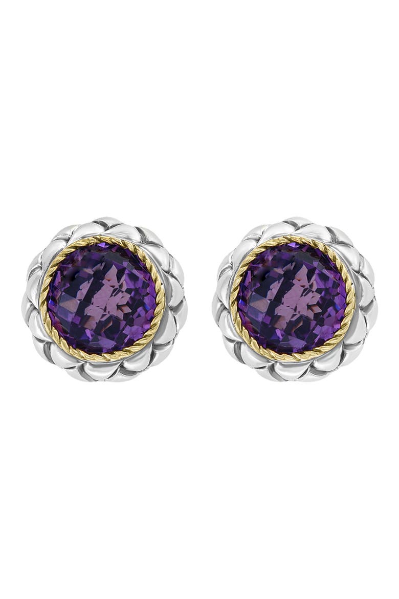 Sterling Silver & 18K Gold Amethyst Stud Earrings, Main, color, PURPLE