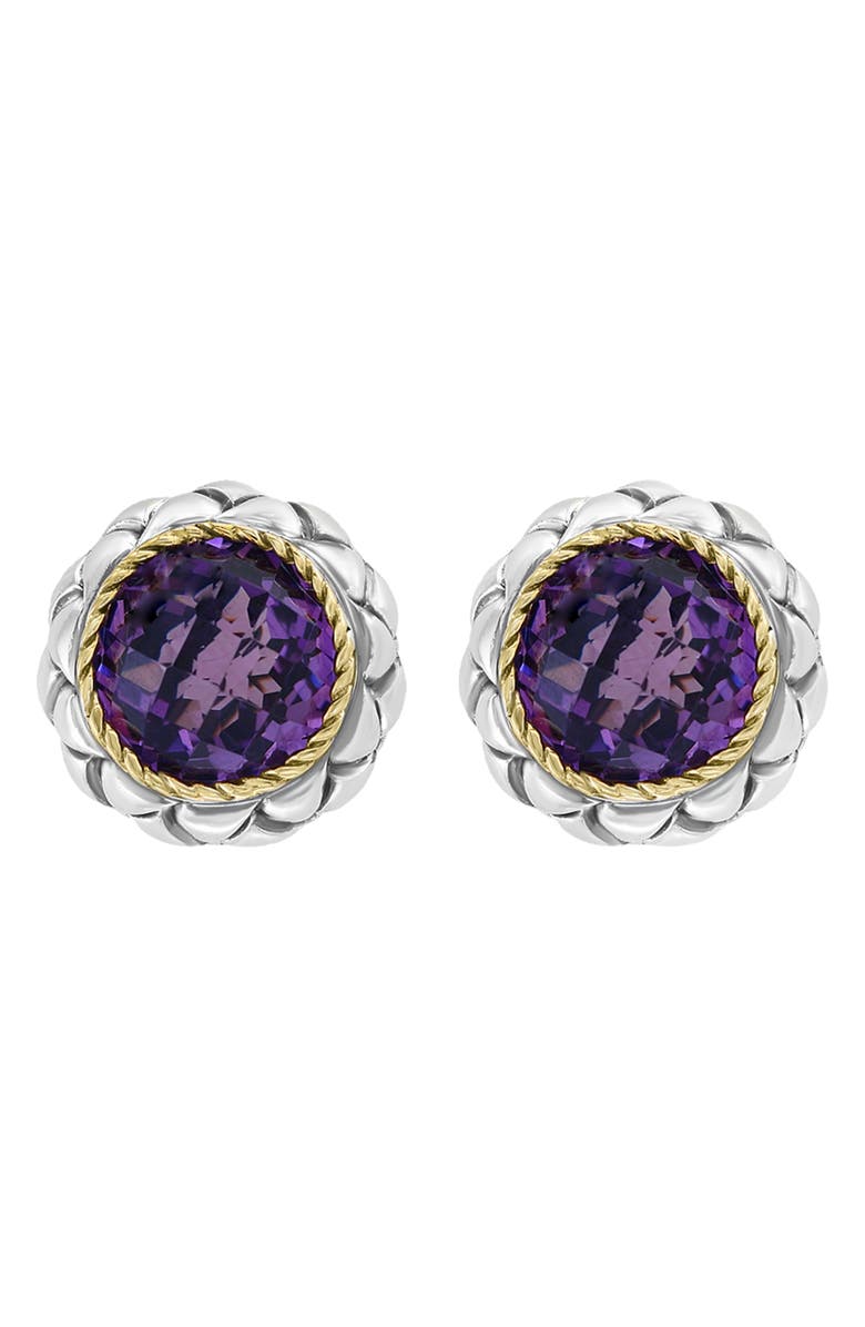 EFFY Sterling Silver & 18K Gold Amethyst Stud Earrings, Main, color, 