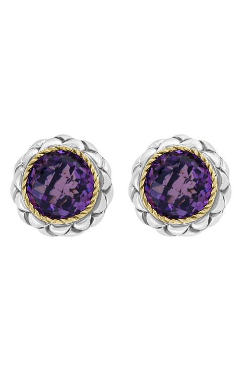 Sterling Silver & 18K Gold Amethyst Stud Earrings