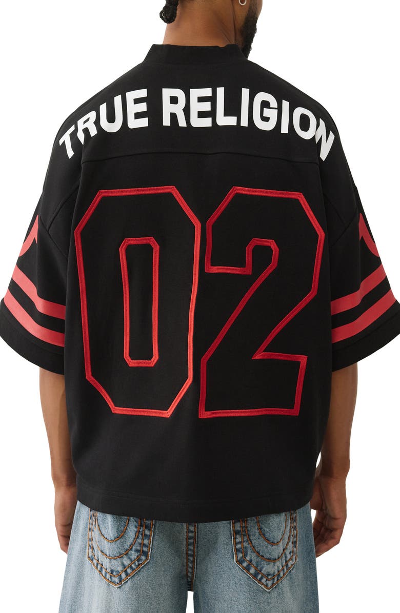True Religion Football Jersey T-Shirt, Alternate, color, Jet Black