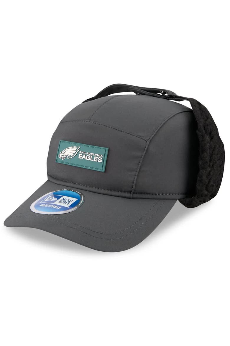 Men's New Era Charcoal Philadelphia Eagles 2025 Sideline Cold Weather Runner Dog Ear Adjustable Hat, Main, color, Charcoal