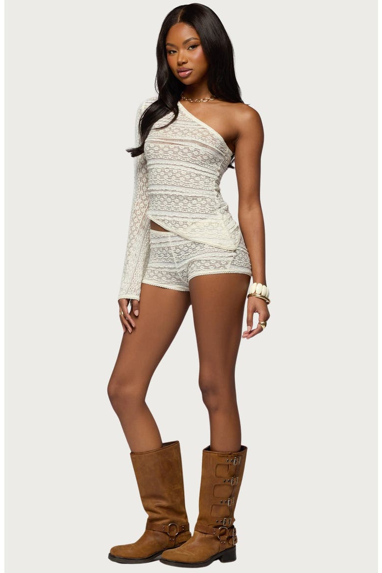 Yalena One Shoulder Sheer Lace Top, Alternate, color, CREAM