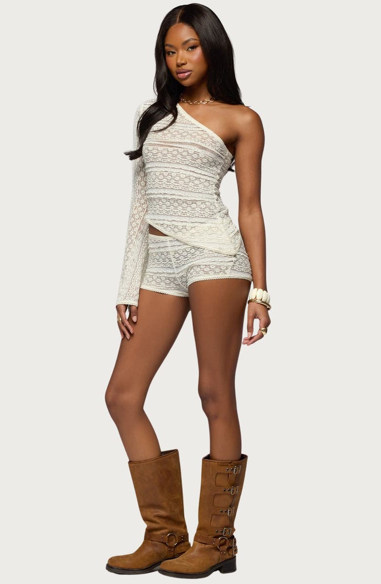 EDIKTED Yalena One Shoulder Sheer Lace Top, Alternate, color, 