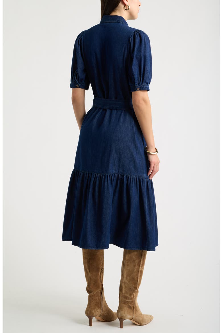 Belted Cotton Chambray Midi Dress, Alternate, color, DARK WASH