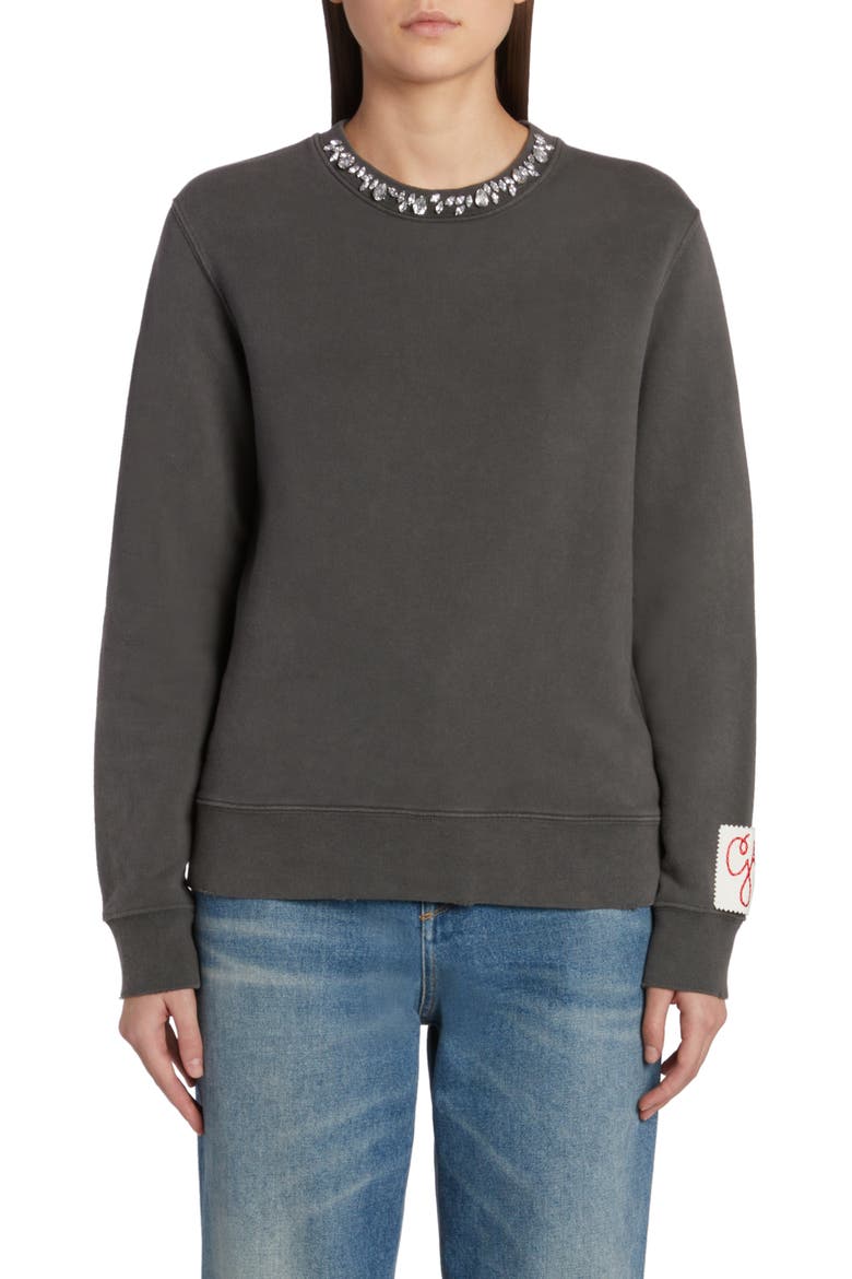Women's Crystal Embellished Cotton Sweatshirt, Main, color, ANTHRACITE