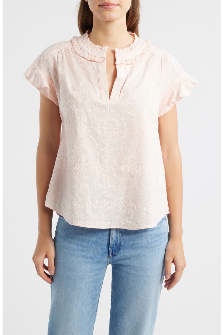 Embroidered Split Neck Top, Main, color, ANGEL PINK