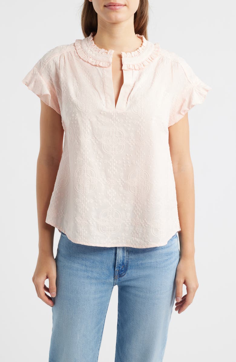 Wit & Wisdom Embroidered Split Neck Top, Main, color, Angel Pink