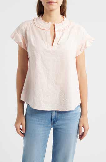 Embroidered Split Neck Top