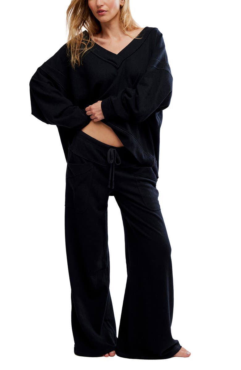 Free People Staycation Oversize Lounge Sweatshirt, Alternate, color, Black