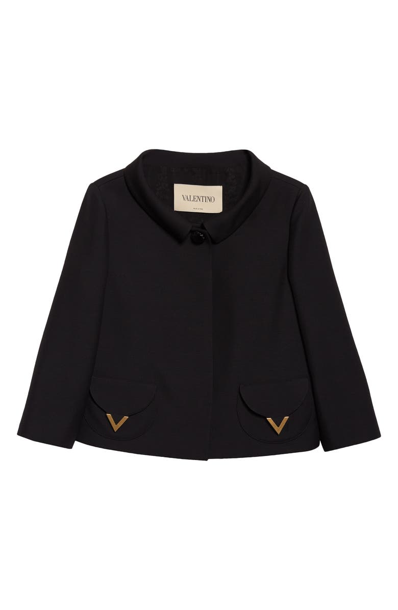 Valentino V-Detail Crepe Couture Jacket, Main, color, Black