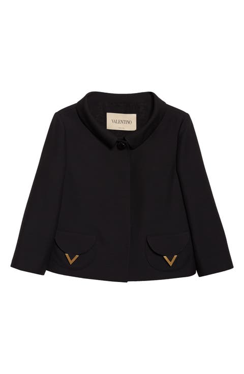 V-Detail Crepe Couture Jacket