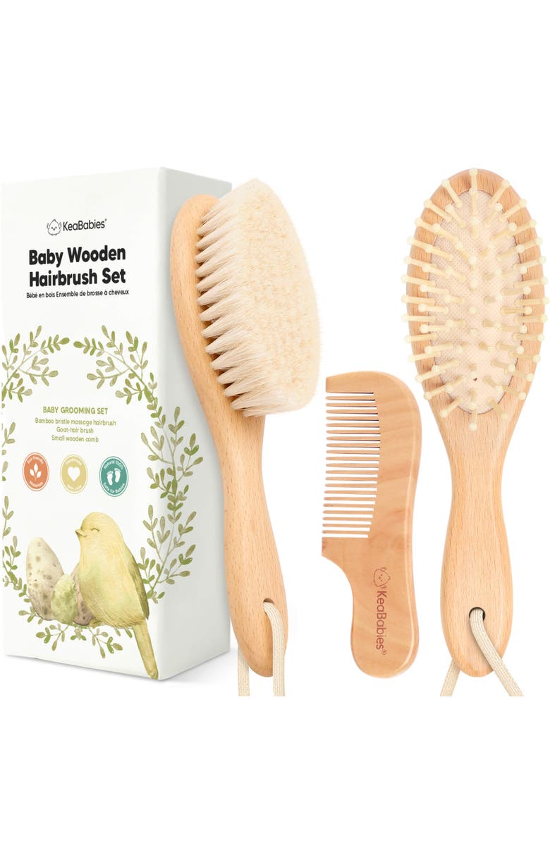 KeaBabies Baby Hair Brush and Comb Set, Main, color, Walnut