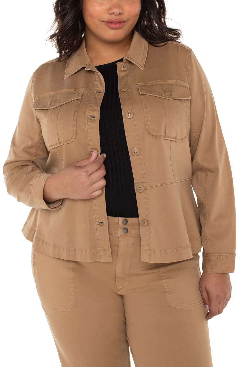 Liverpool Los Angeles Peplum Twill Trucker Jacket, Main, color, 