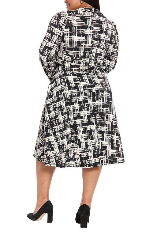 London Times Print Long Sleeve Side Tie Jersey Fit & Flare Dress In Multi