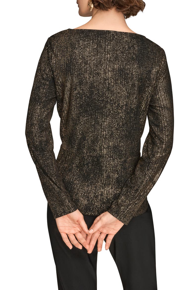 Metallic Long Sleeve Shirt, Alternate, color, BLACK/ GOLD