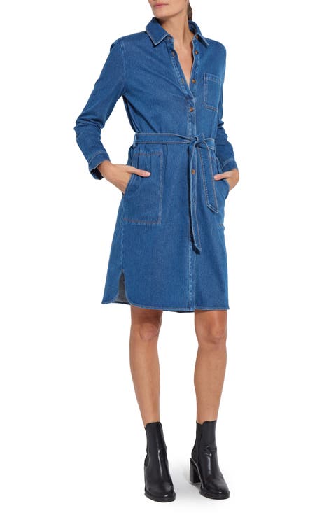 Schiffer Long Sleeve Stretch Cotton Chambray Shirtdress