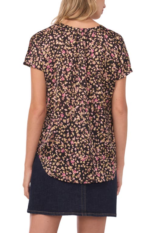 Vince Camuto Floral Split Neck Top In Multi