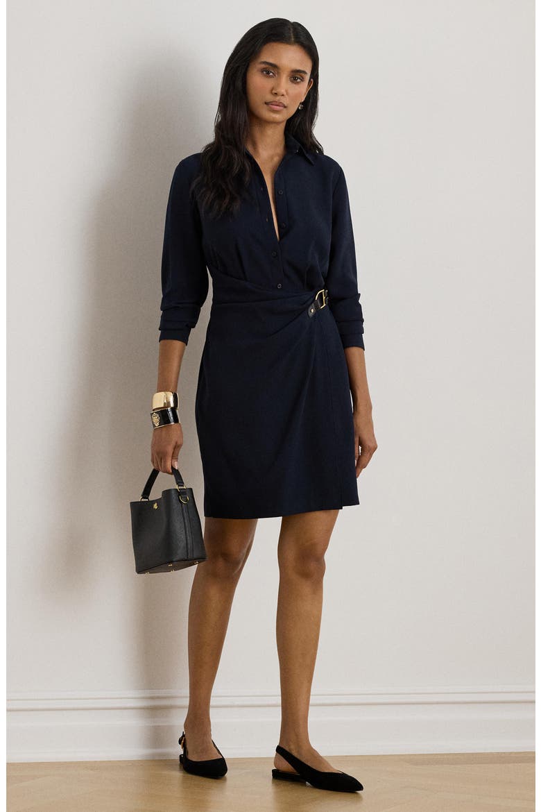 Buckle Trim Georgette Shirtdress, Alternate, color, LAUREN NAVY