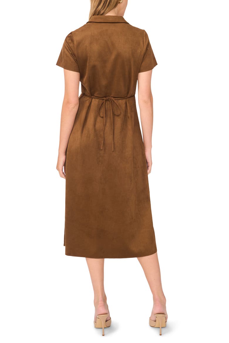 Short Sleeve Faux Suede Midi Shirtdress, Alternate, color, TOASTED