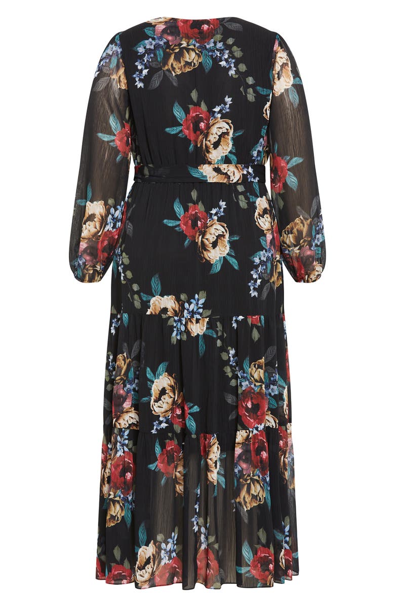 City Chic Xander Floral Long Sleeve Chiffon Maxi Dress, Alternate, color, 