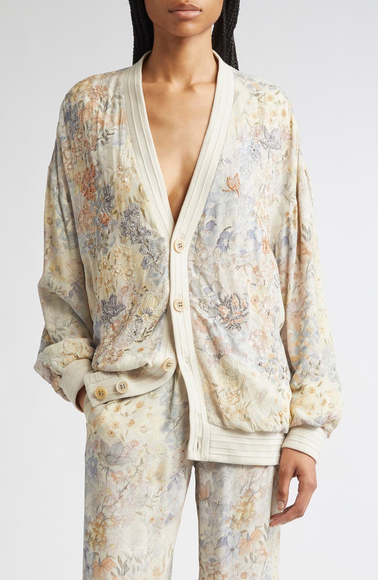 Golden Goose Journey Giselle Embellished Floral V-Neck Cardigan, Main, color, Pastel Flowers