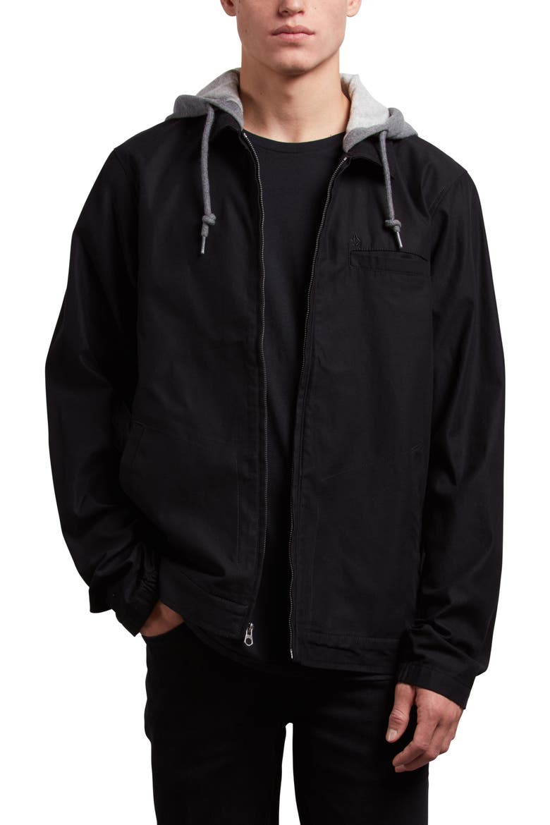 Warren Twill Jacket with Fleece Hood, Alternate, color, BLACK
