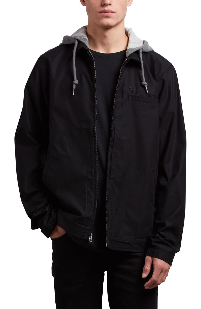 Volcom Warren Twill Jacket with Fleece Hood, Alternate, color, 