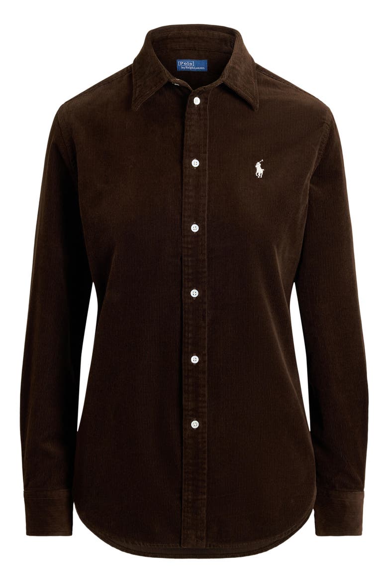 Cotton Corduroy Button-Up Shirt, Alternate, color, DARK BROWN