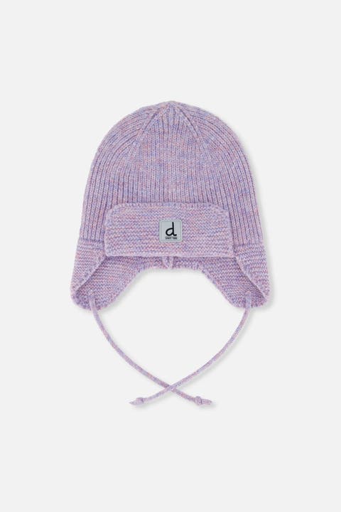 Winter Fleece Lined Earflap Knit Hat with Chin Ties