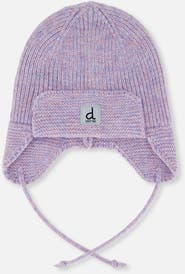 Deux par Deux Winter Fleece Lined Earflap Knit Hat with Chin Ties
